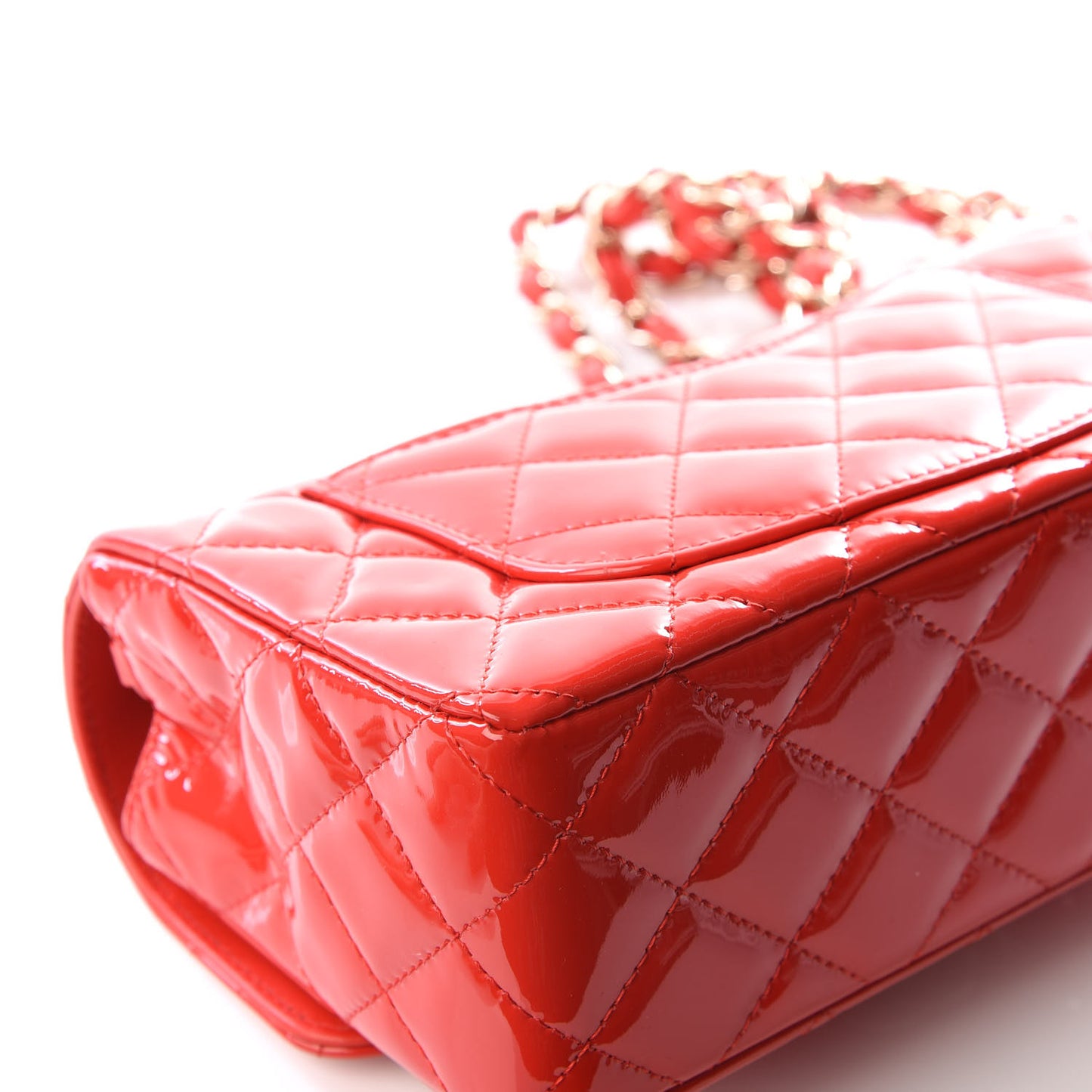 Patent Calfskin Quilted Mini Rectangular Flap Red
