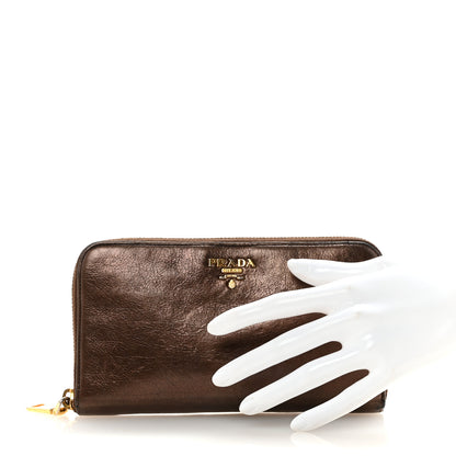 Prada Vitello Shine Zip Around Wallet Brown 2 of 8