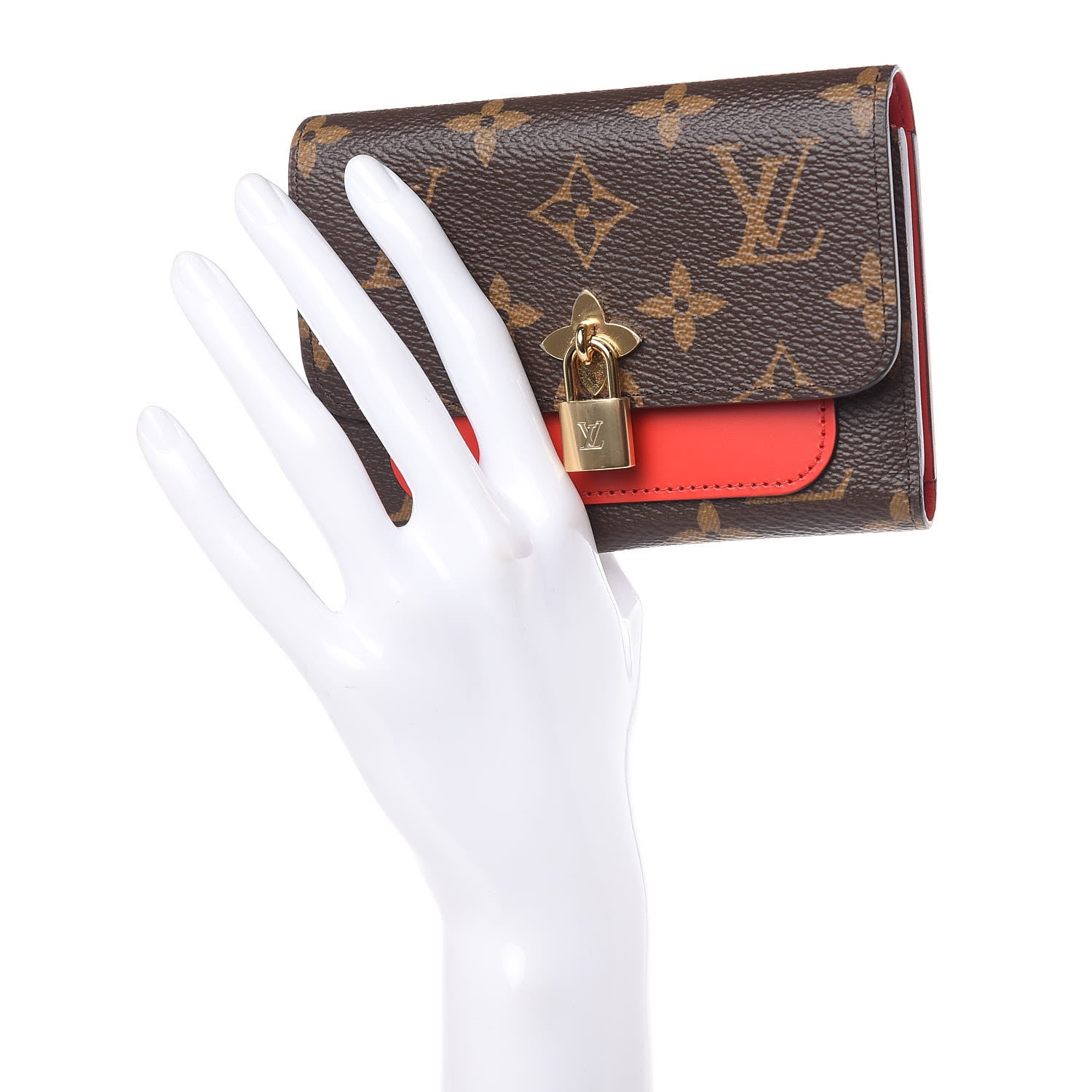 Louis Vuitton Monogram Flower Lock Compact Wallet Coquelicot 2 of 7