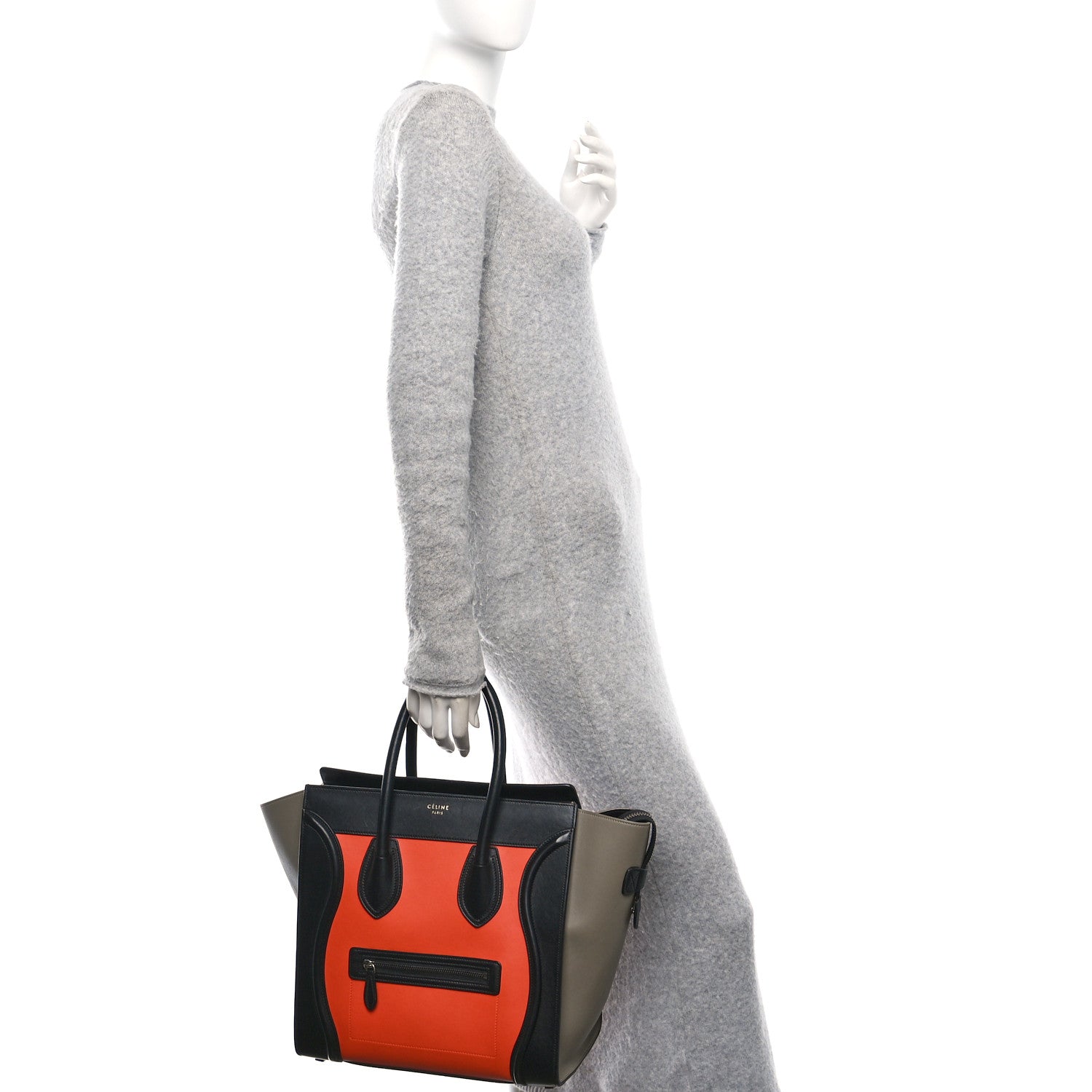 Celine Elephant Calfskin Mini Tri-Color Luggage Bright Orange 2 of 11
