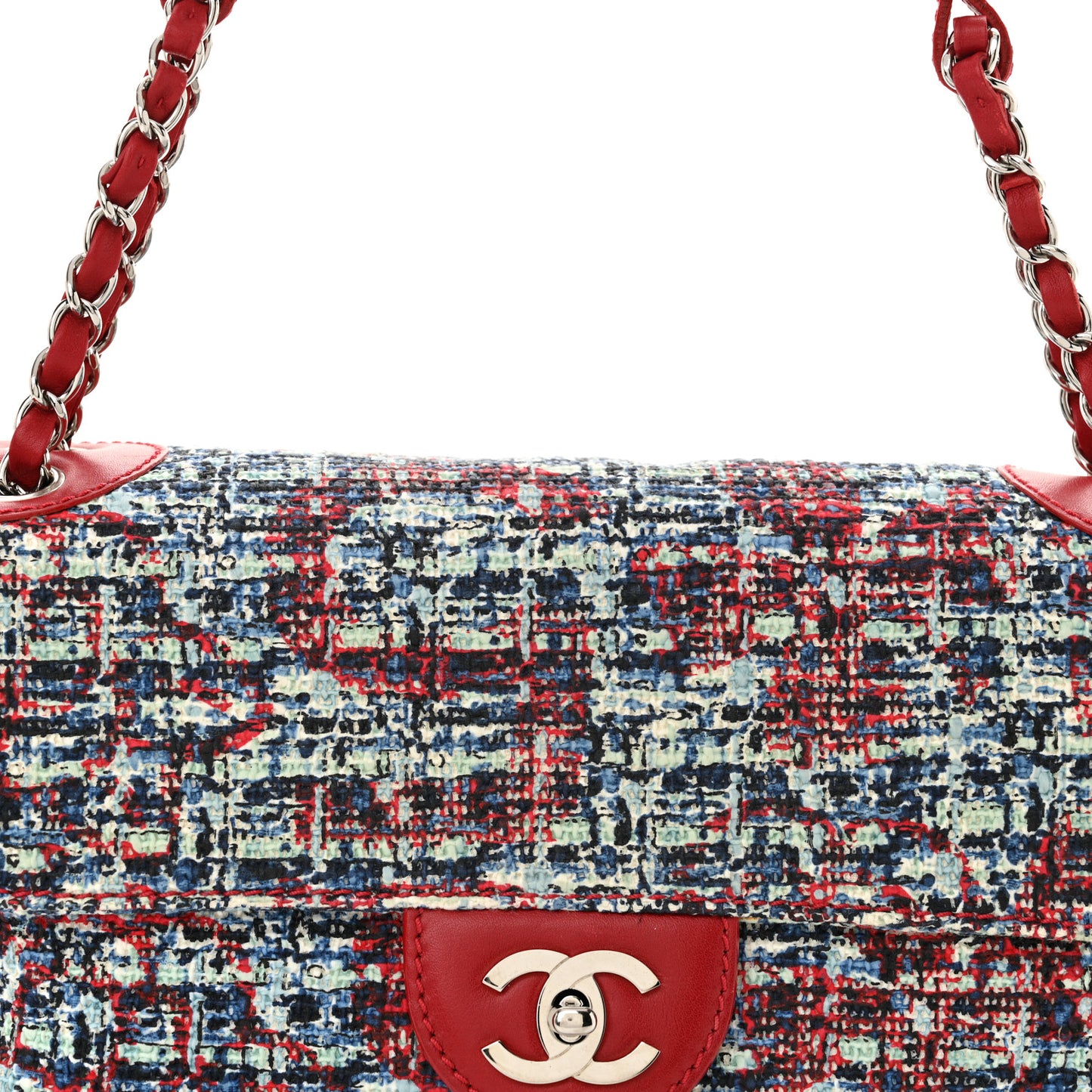 Tweed Lambskin Flap Blue Red