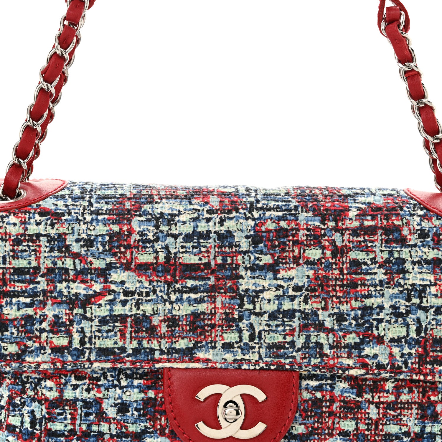 Chanel Tweed Lambskin Flap Blue Red 8 of 11
