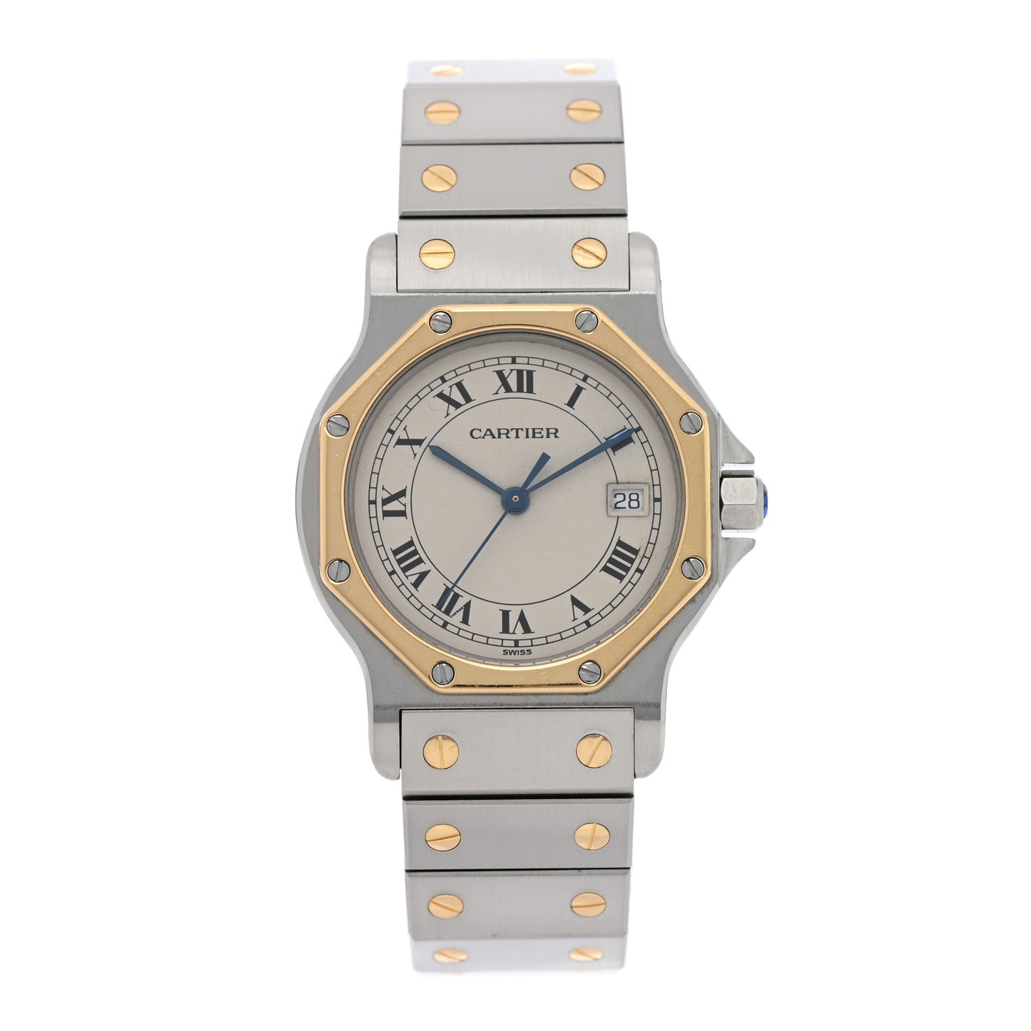 Stainless Steel 18K Yellow Gold 29mm Santos Octagon Quartz Watch