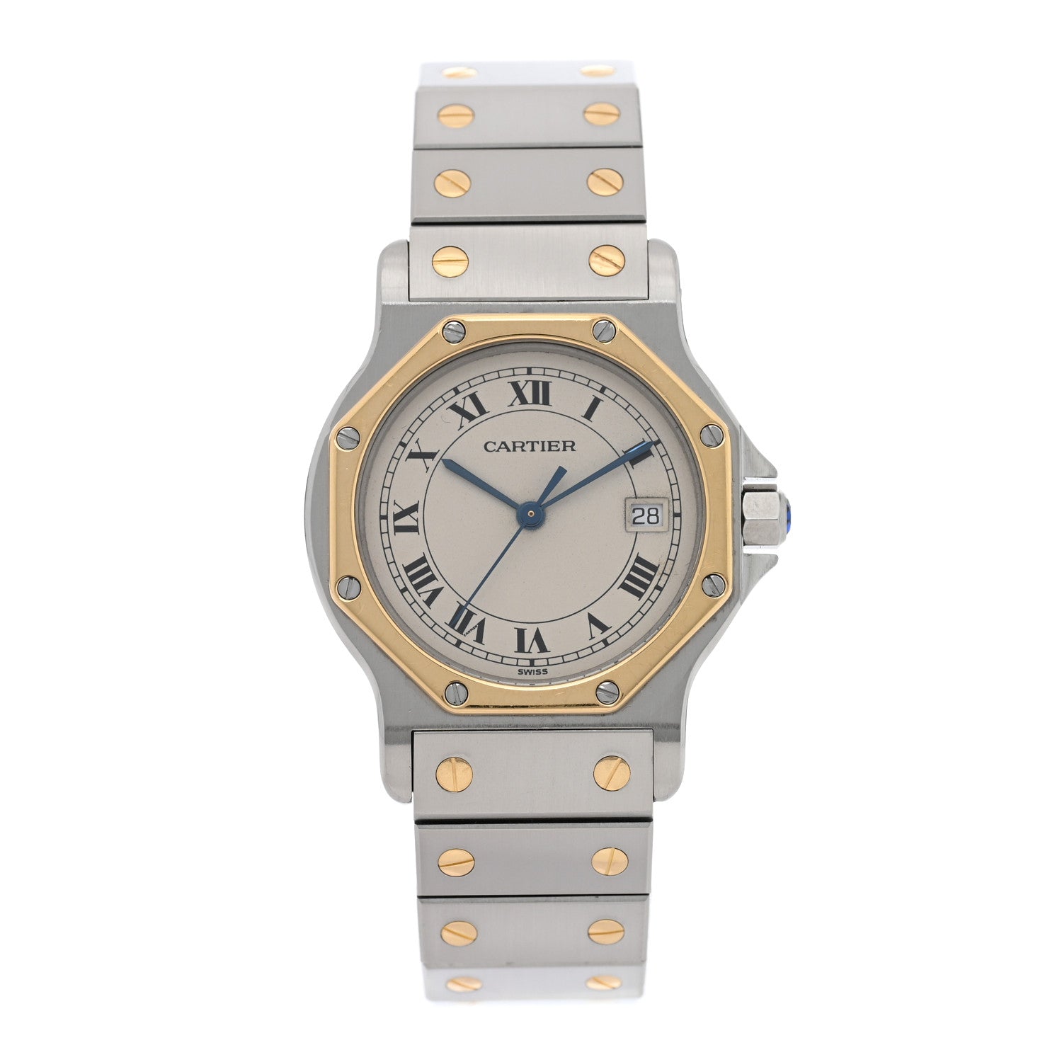 Cartier Stainless Steel 18K Yellow Gold 29mm Santos Octagon Quartz Watch 1 of 5