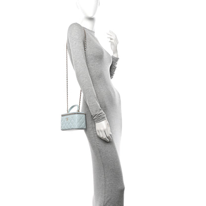 Chanel Lambskin Quilted Small Top Handle Vanity Case With Chain Light Blue 3 of 10