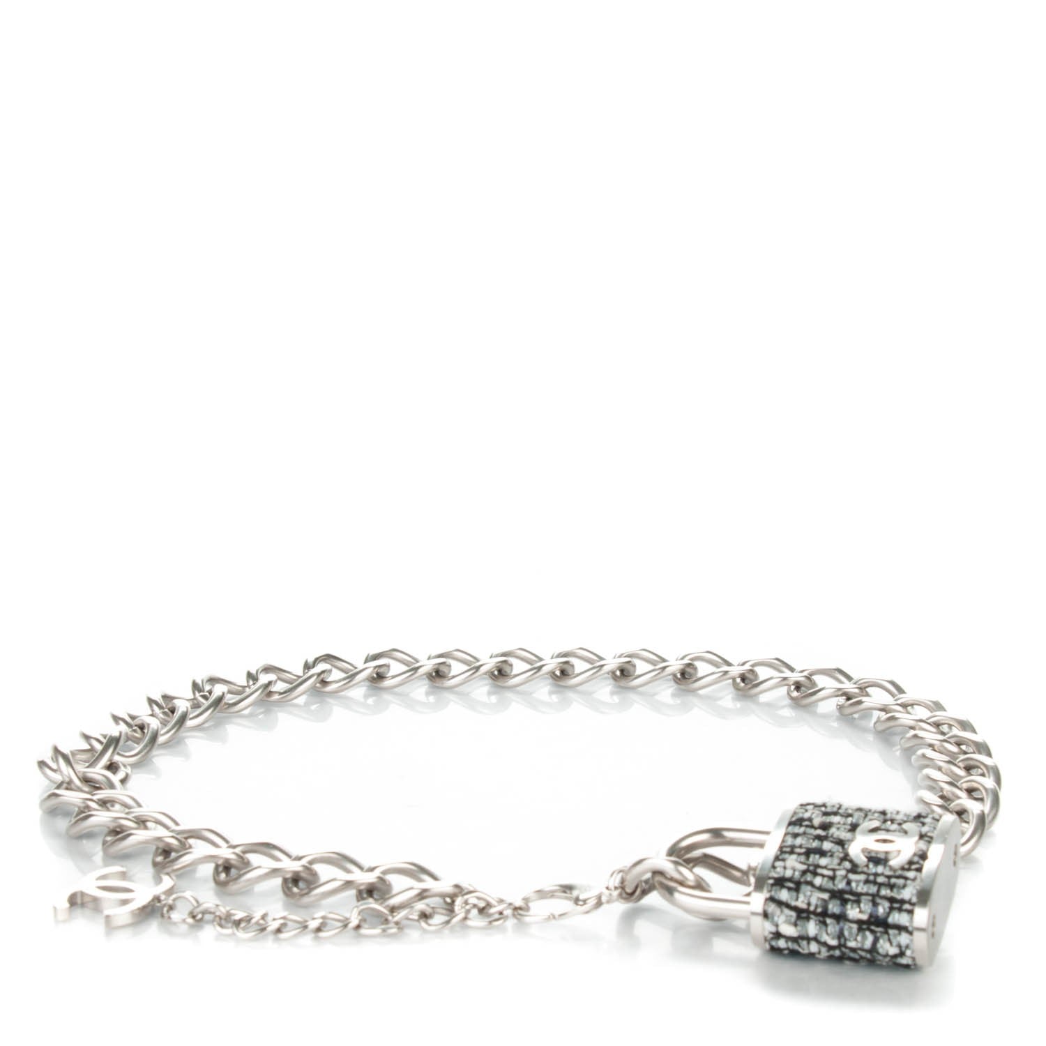Chanel Tweed CC Oversized Padlock Chain Belt Black Silver 1 of 4