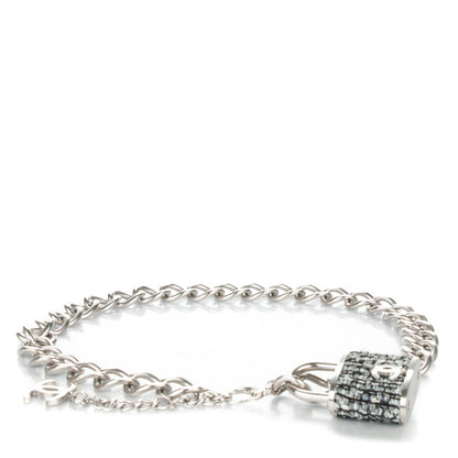 Chanel Tweed CC Oversized Padlock Chain Belt Black Silver 1 of 4
