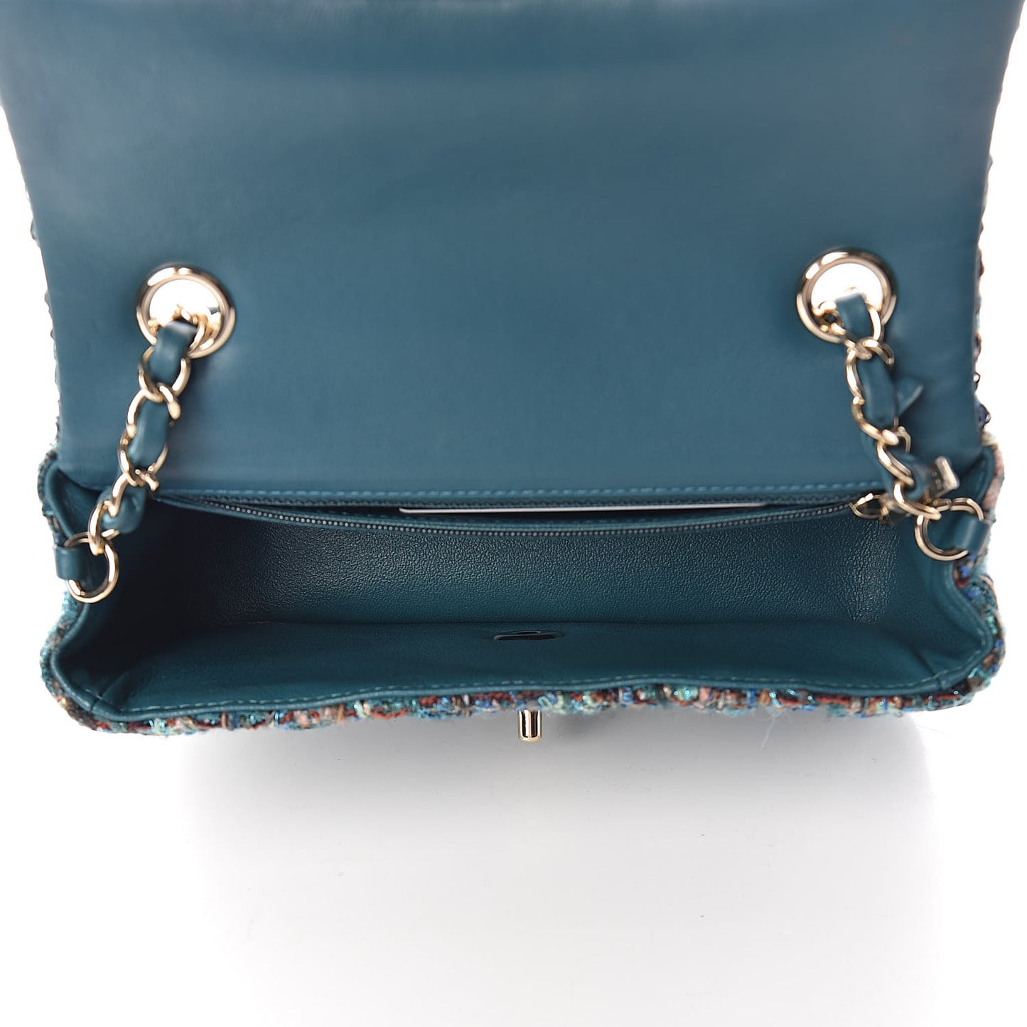 Tweed Quilted Mini Rectangular Flap Turquoise