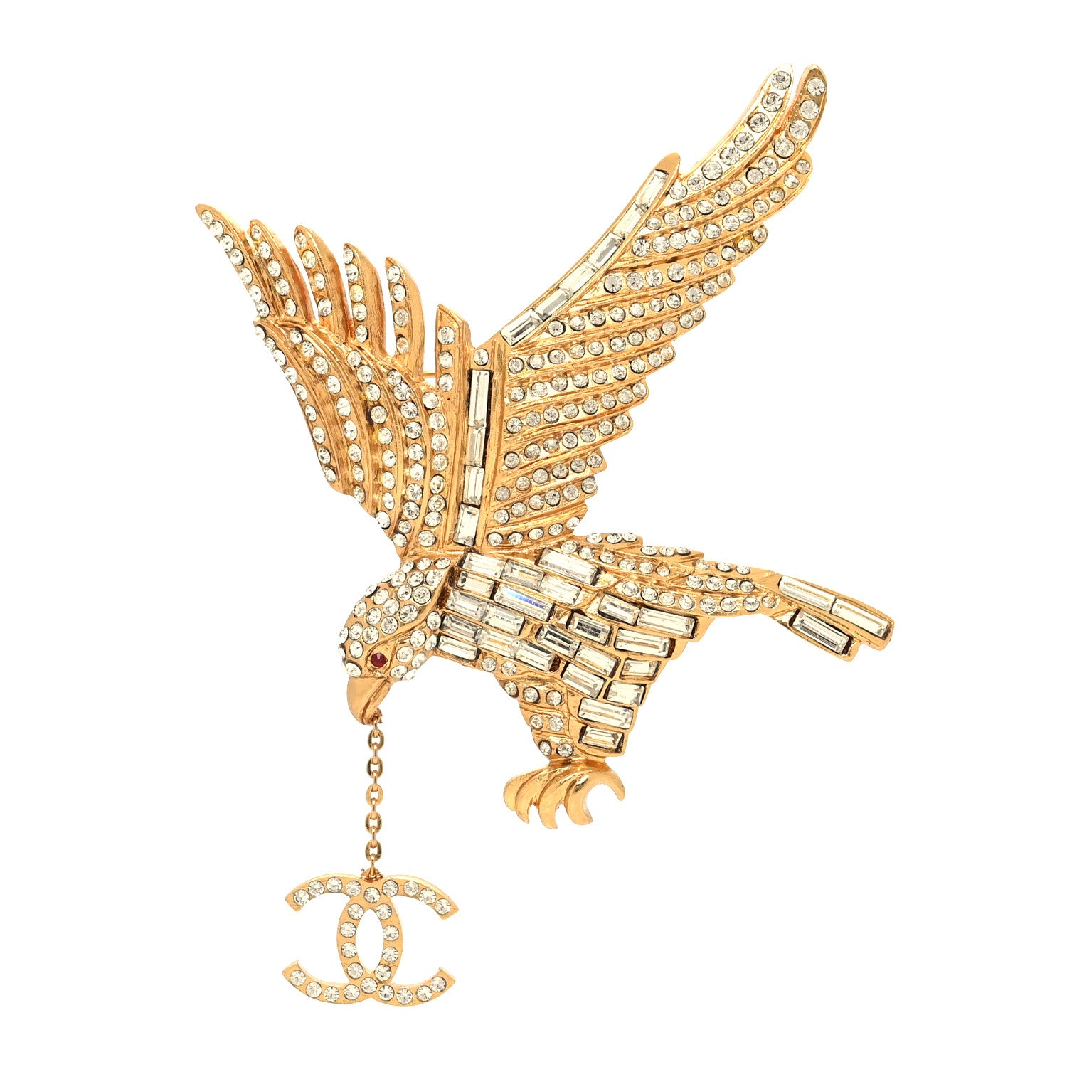 Chanel Metal Crystal Eagle Brooch Gold 1 of 3