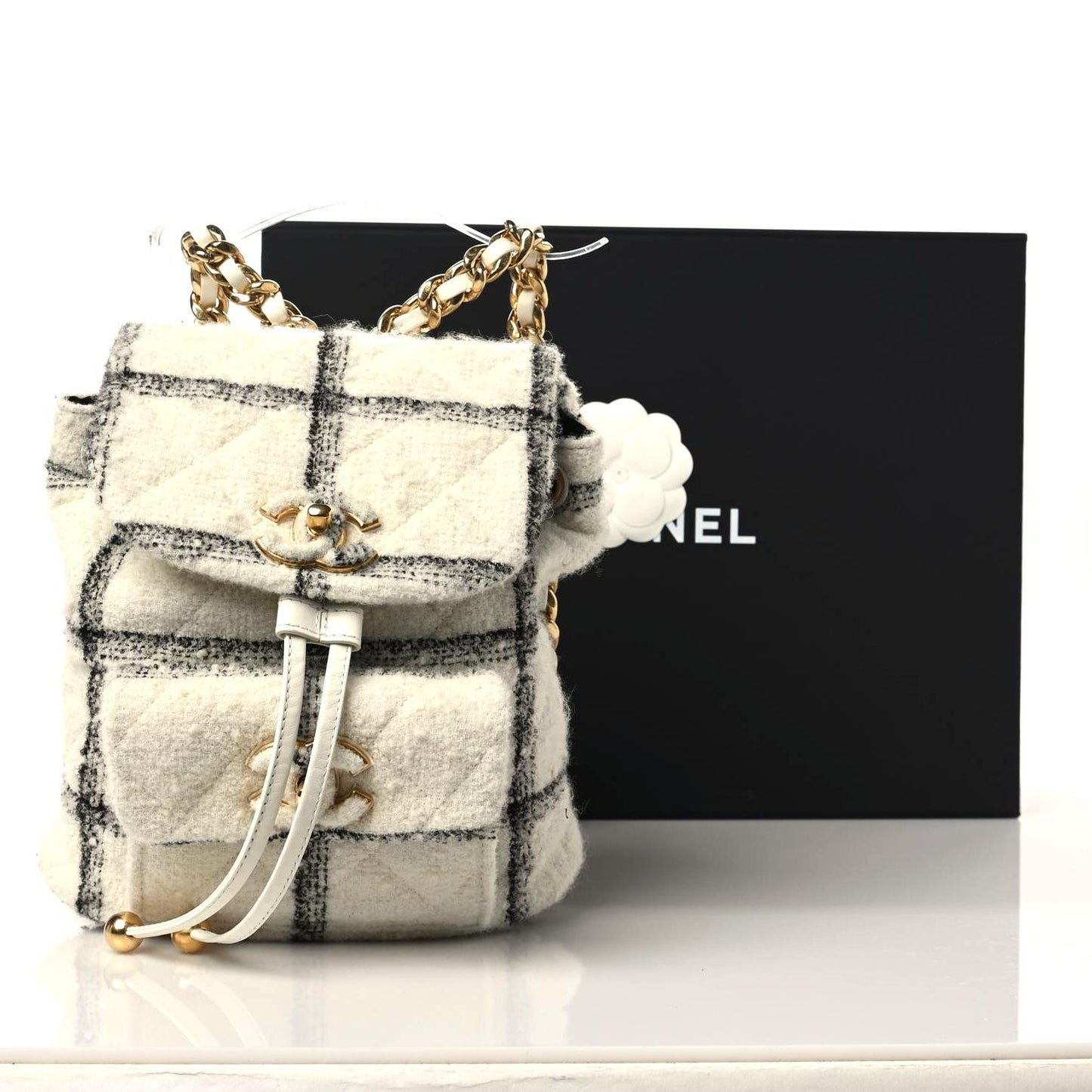 Wool Tweed Elegant Backpack Ecru Black