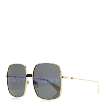 Gucci Metal Rectangular Guccify Frame Sunglasses GG0414S Gold 1 of 8