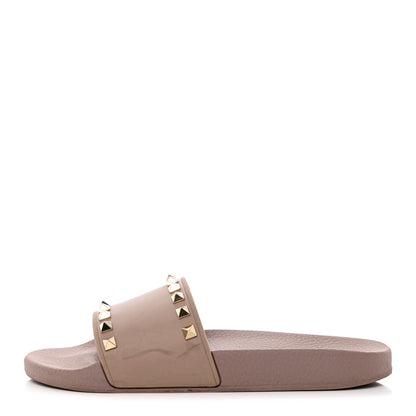 Valentino Garavani Rubber Rockstud Slide Sandals 38 Poudre 1 of 13