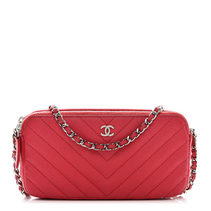 Chanel Caviar Chevron Quilted Small Clutch With Chain Light Red 1 of 15