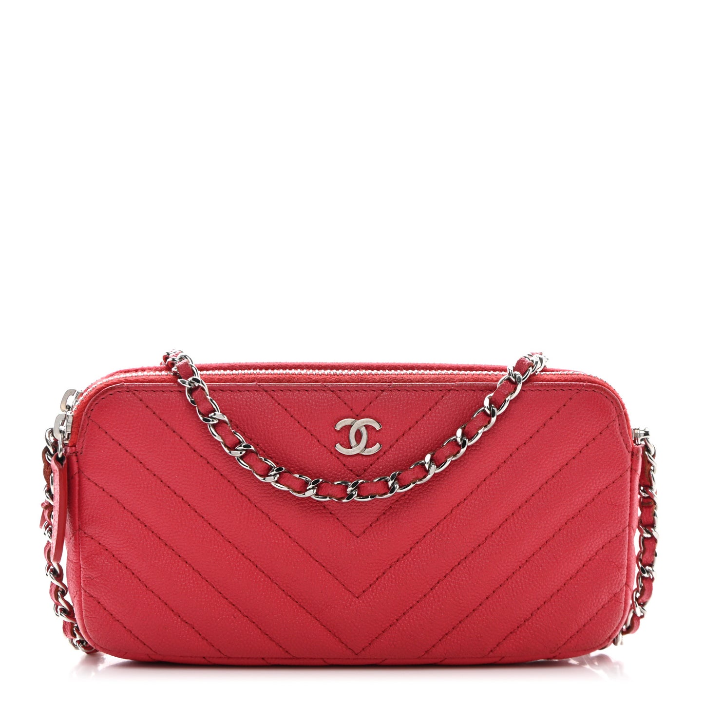 Caviar Chevron Quilted Small Clutch With Chain Light Red
