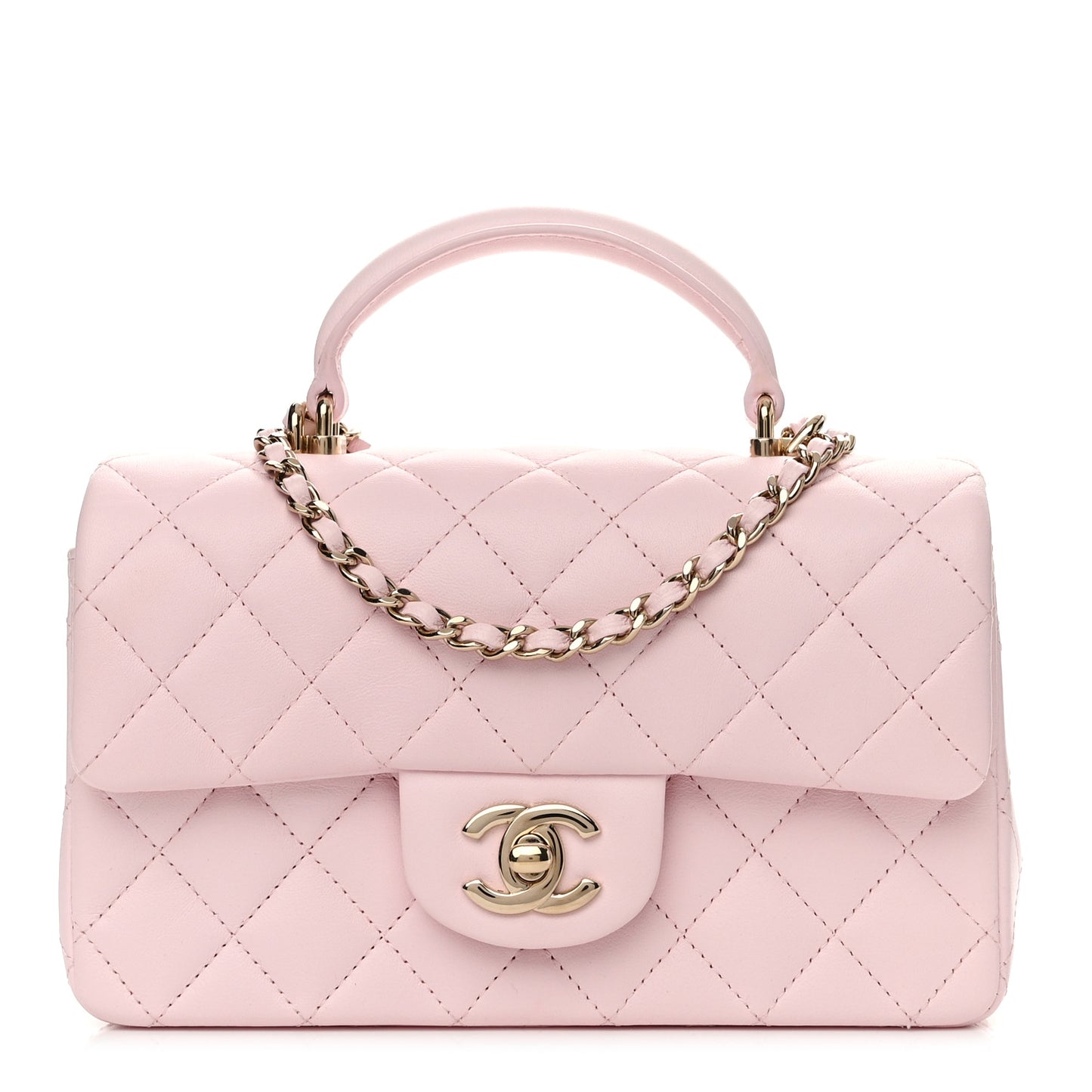 Lambskin Quilted Mini Top Handle Rectangular Flap Light Pink