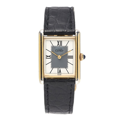 Cartier Sterling Silver Vermeil Alligator 20mm Must de Cartier Tank Quartz Watch Grey 1 of 6
