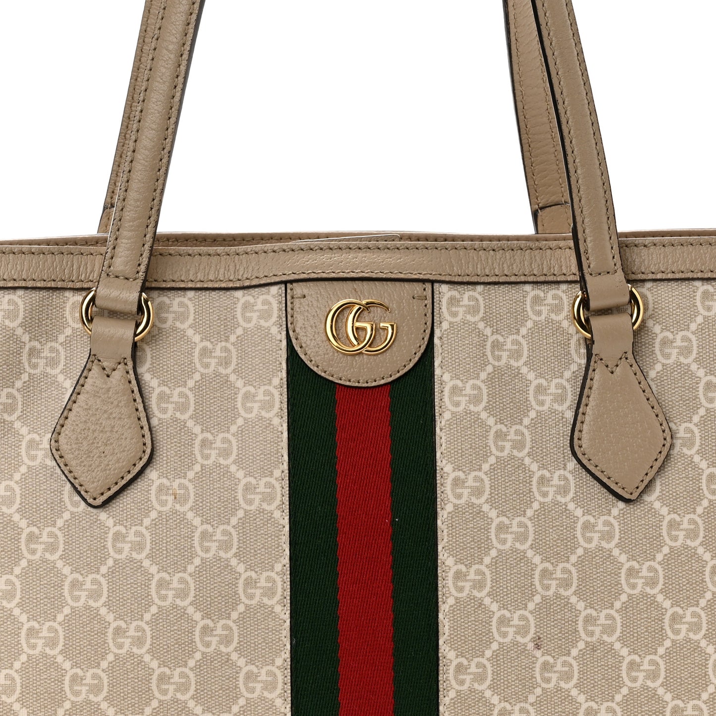 GG Supreme Monogram Textured Dollar Calfskin Web Medium Ophidia Shopping Tote Beige Mystic White Oatmeal