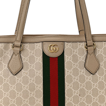Gucci GG Supreme Monogram Textured Dollar Calfskin Web Medium Ophidia Shopping Tote Beige Mystic White Oatmeal 8 of 12