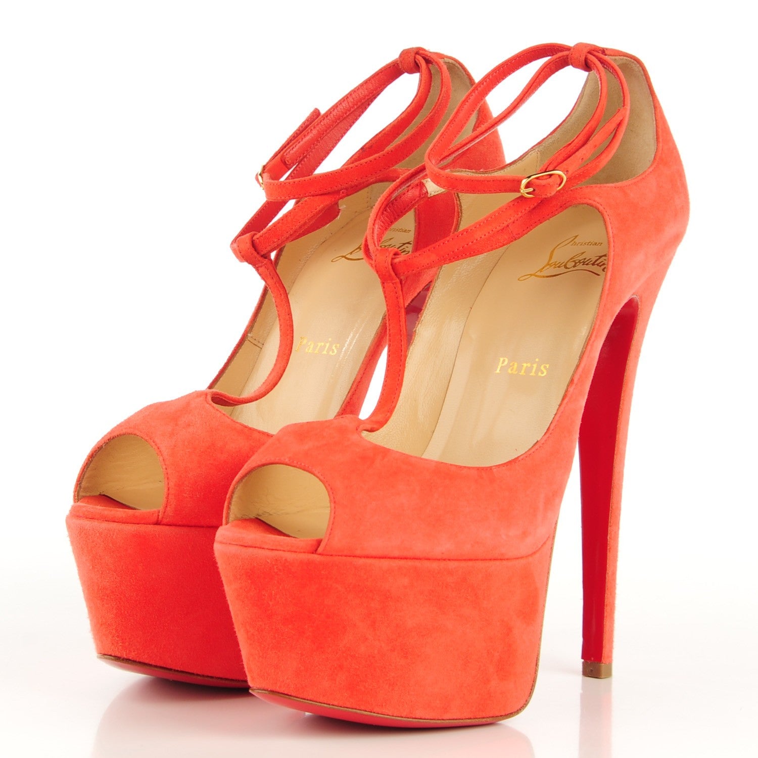 Christian Louboutin Suede Talitha 160 Platform Peep Toe Pumps 38.5 Poppy 3 of 7