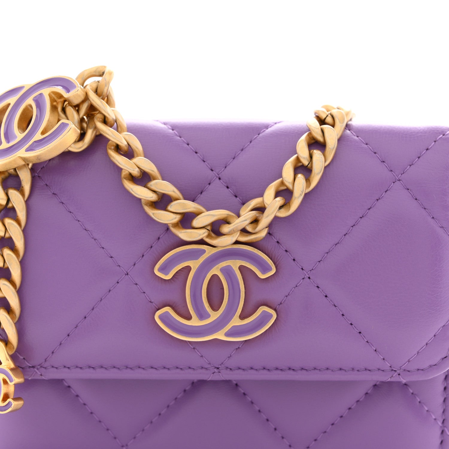 Chanel Lambskin Enamel Quilted Pending CC Flap Belt Bag Purple 8 of 10