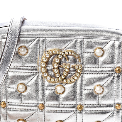 Gucci Metallic Calfskin Matelasse Studded Small Pearly GG Marmont Chain Shoulder Bag Silver 10 of 10