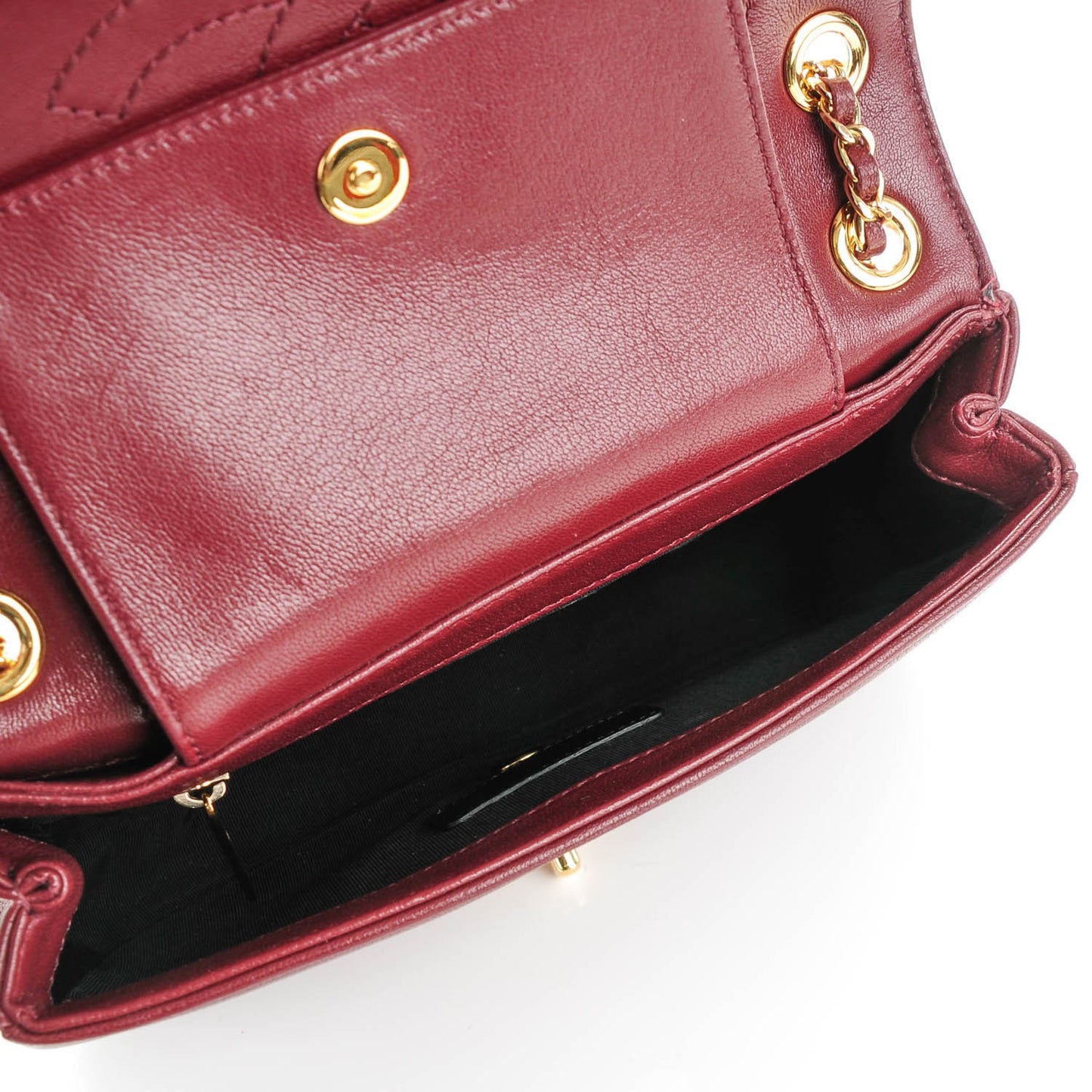 Sheepskin Quilted Small Mademoiselle Vintage Flap Dark Red