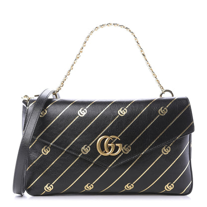 Gucci Calfskin Diagonal GG Medium Thiara Double Envelope Shoulder Bag Black White 1 of 12