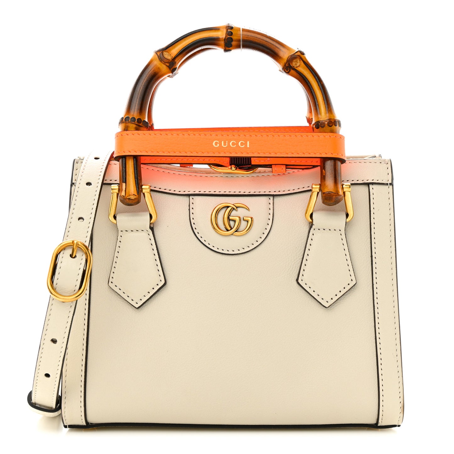 Wonka Grain Calfskin Mini Diana Tote Bag Mystic White Orange Fluo