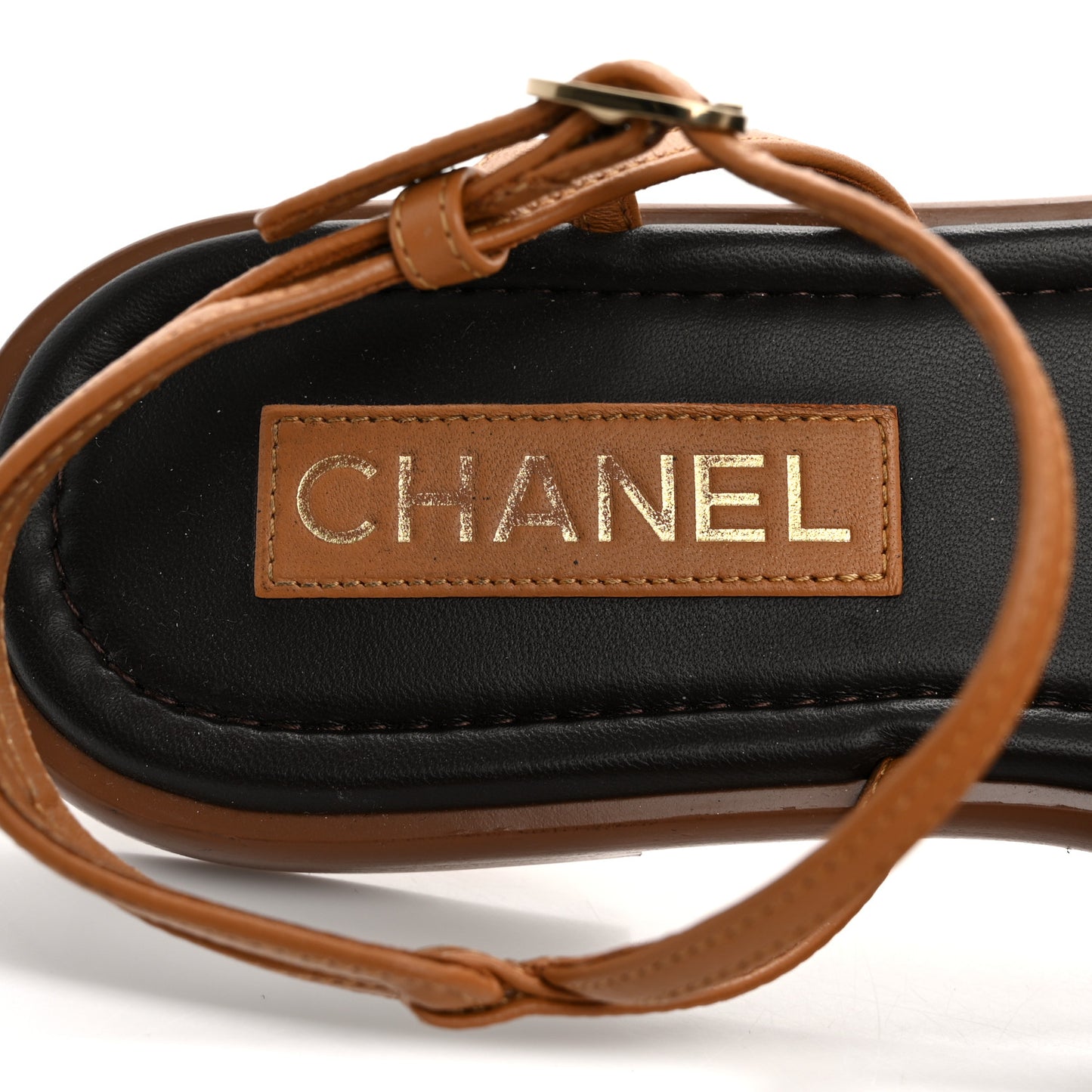 Lambskin Cord Chain CC Sandals 38.5 Brown Black Ivory
