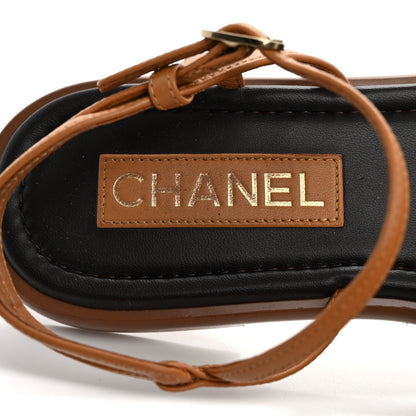 Chanel Lambskin Cord Chain CC Sandals 38.5 Brown Black Ivory 7 of 14