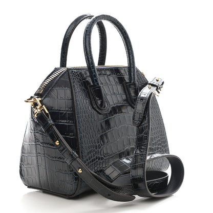 Givenchy Calfskin Crocodile Embossed Mini Antigona Deep Blue 3 of 9