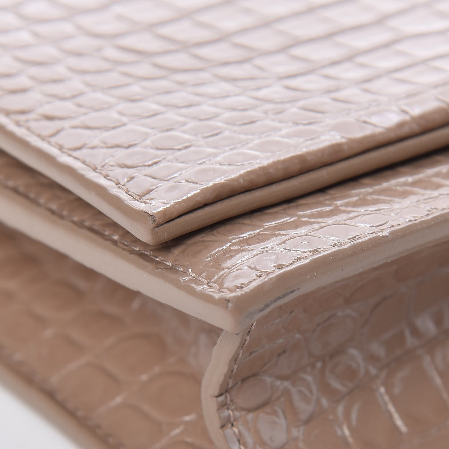 Calfskin Crocodile Embossed Kate Monogram Tassel Chain Wallet Taupe