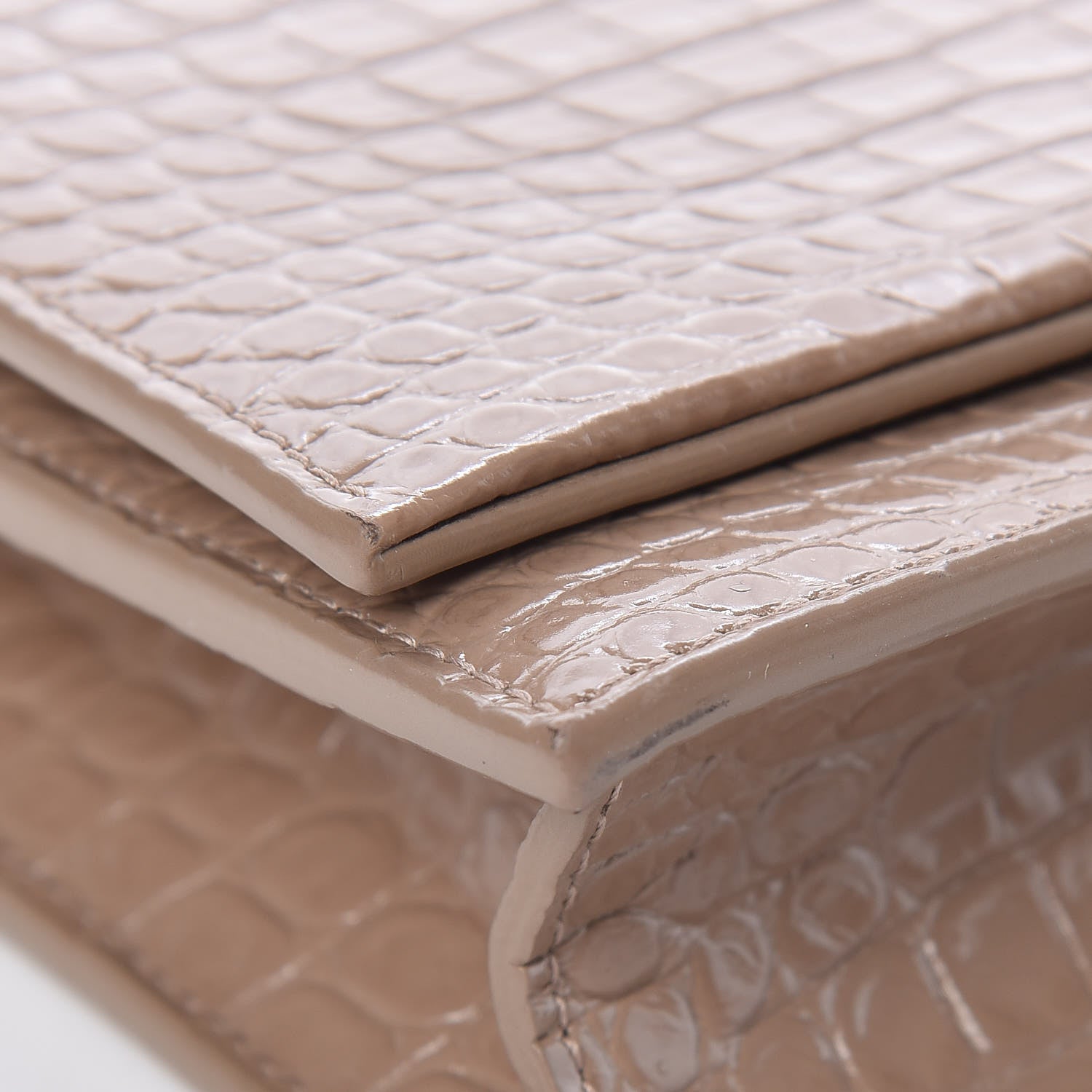 Saint Laurent Calfskin Crocodile Embossed Kate Monogram Tassel Chain Wallet Taupe 8 of 12