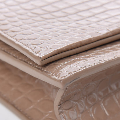 Saint Laurent Calfskin Crocodile Embossed Kate Monogram Tassel Chain Wallet Taupe 8 of 12