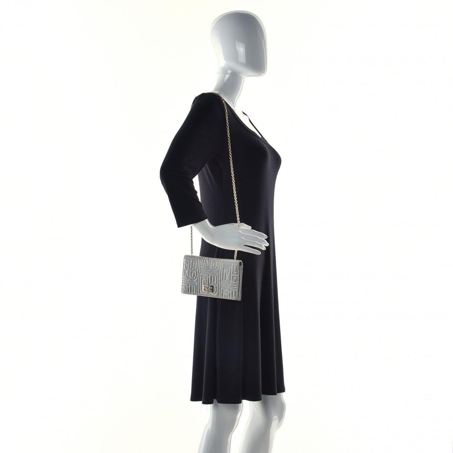 Metallic Nappa Logo Embossed Long Wallet On Chain Silver