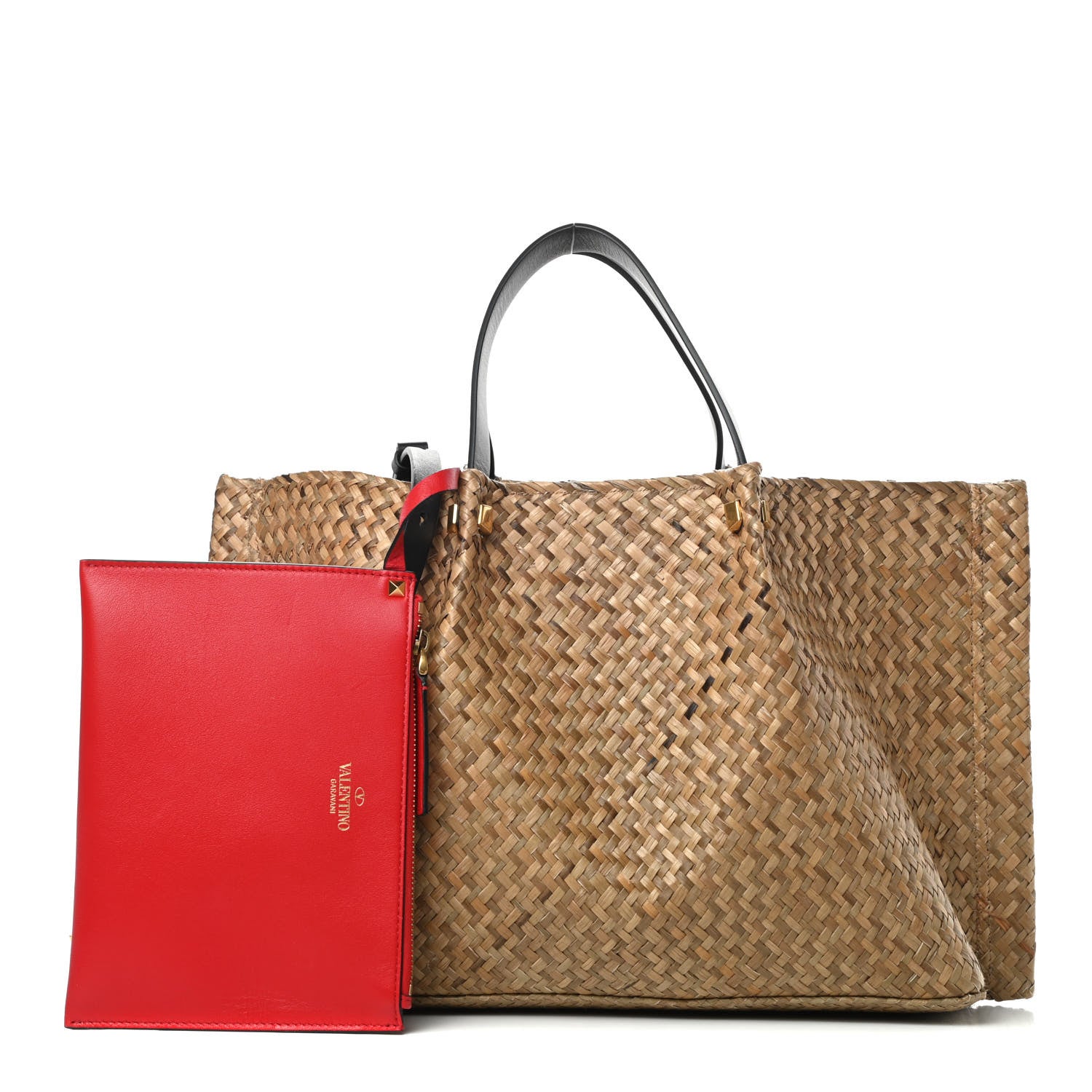 Valentino Garavani Raffia Medium Vlogo Escape Shopper Natural Black Rouge 1 of 12