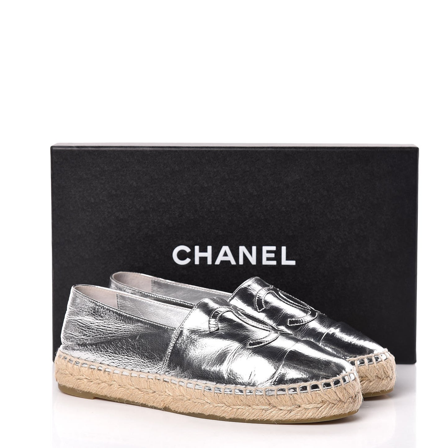 Laminated Goatskin CC Espadrilles 36 Silver