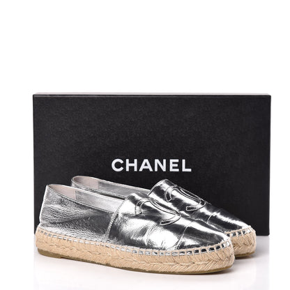 Chanel Laminated Goatskin CC Espadrilles 36 Silver 10 of 10