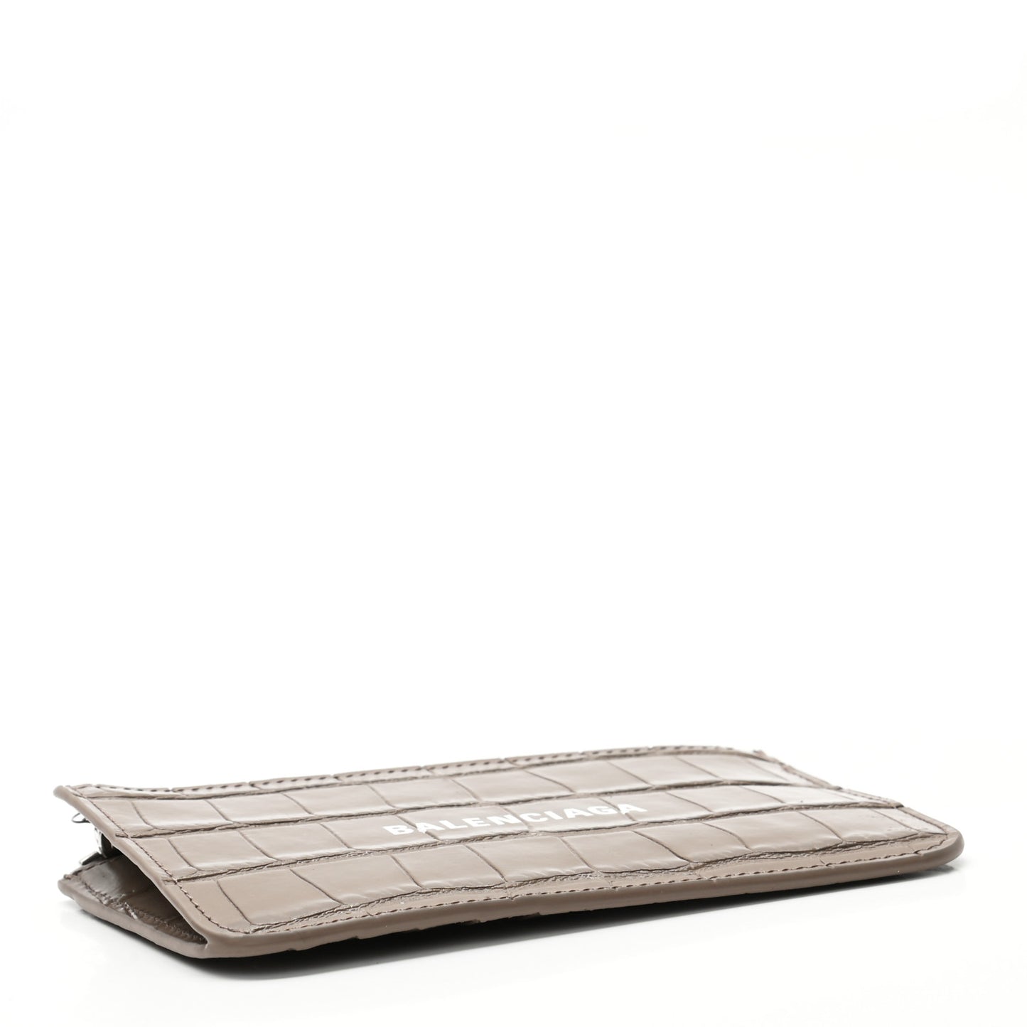 Shiny Calfskin Logo Crocodile Embossed Large Cash Long Coin Card Holder Mink Grey White
