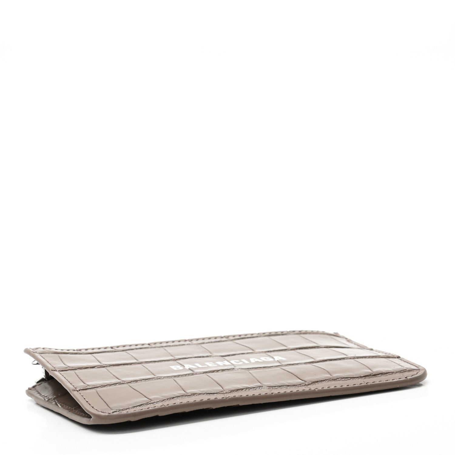 Balenciaga Shiny Calfskin Logo Crocodile Embossed Large Cash Long Coin Card Holder Mink Grey White 4 of 7