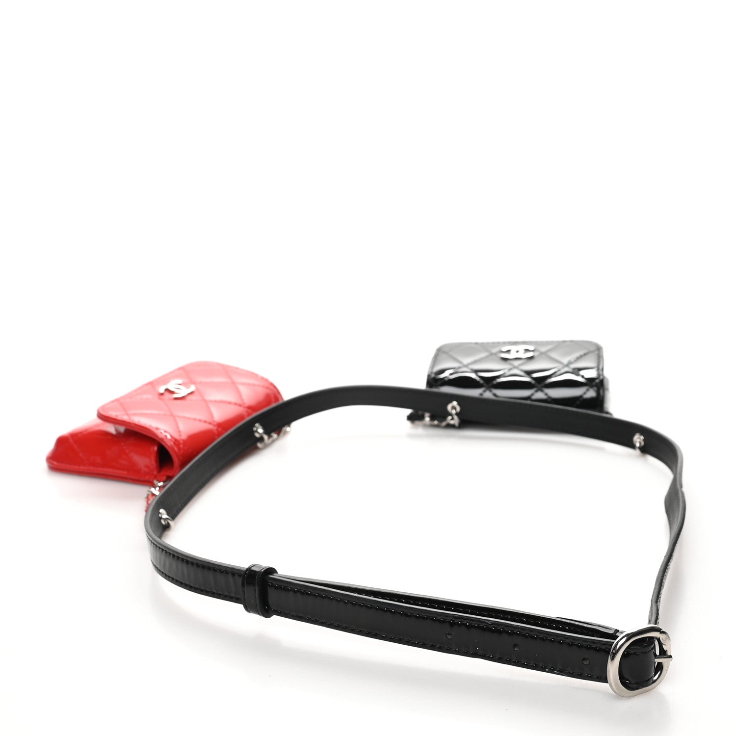 Chanel Patent Quilted Belt In Love Double Mini Flap Waist Bag Black Red 2 of 9
