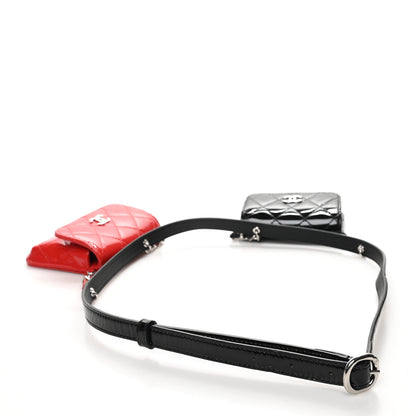 Chanel Patent Quilted Belt In Love Double Mini Flap Waist Bag Black Red 2 of 9
