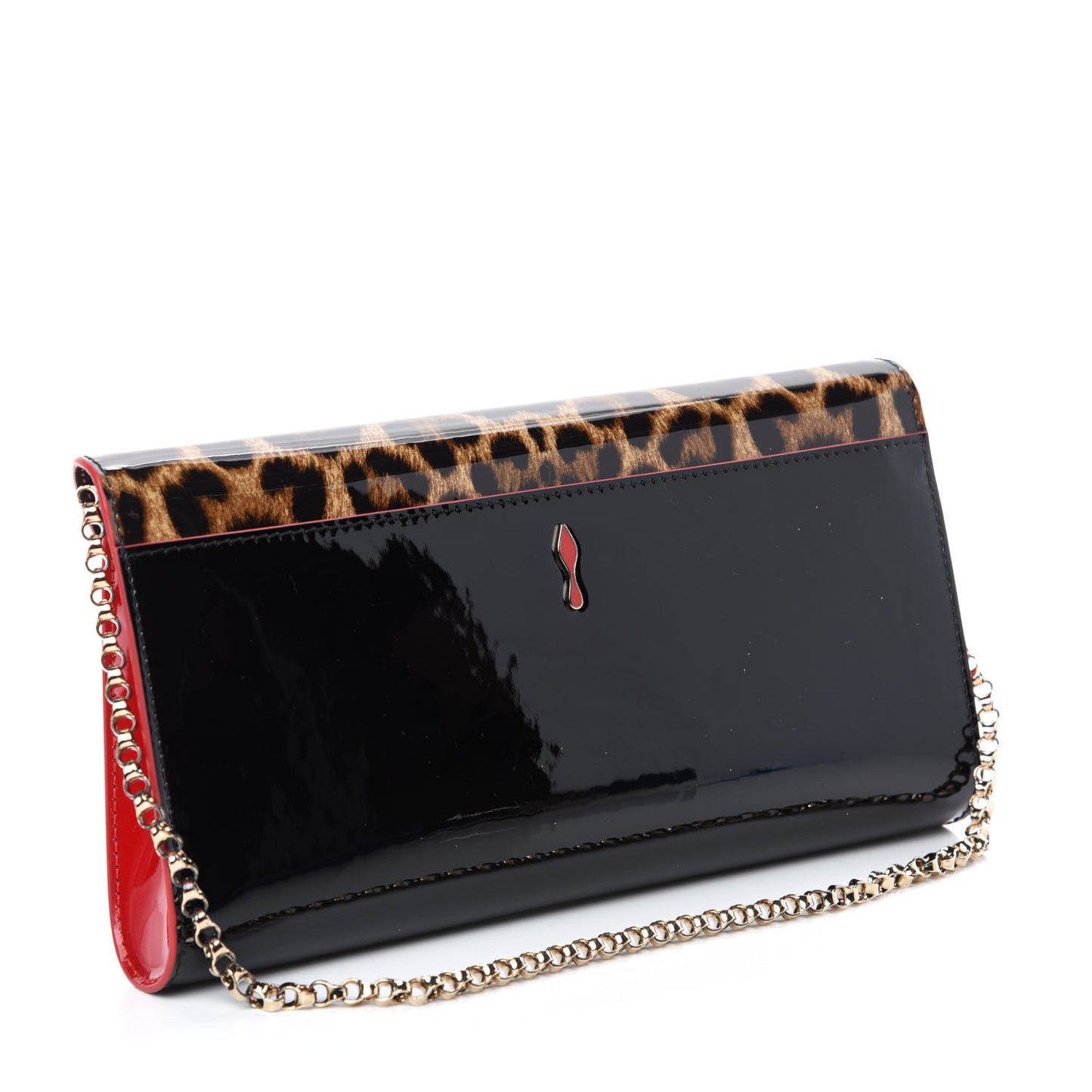 Patent Leopard Vero Dodat Clutch Brown