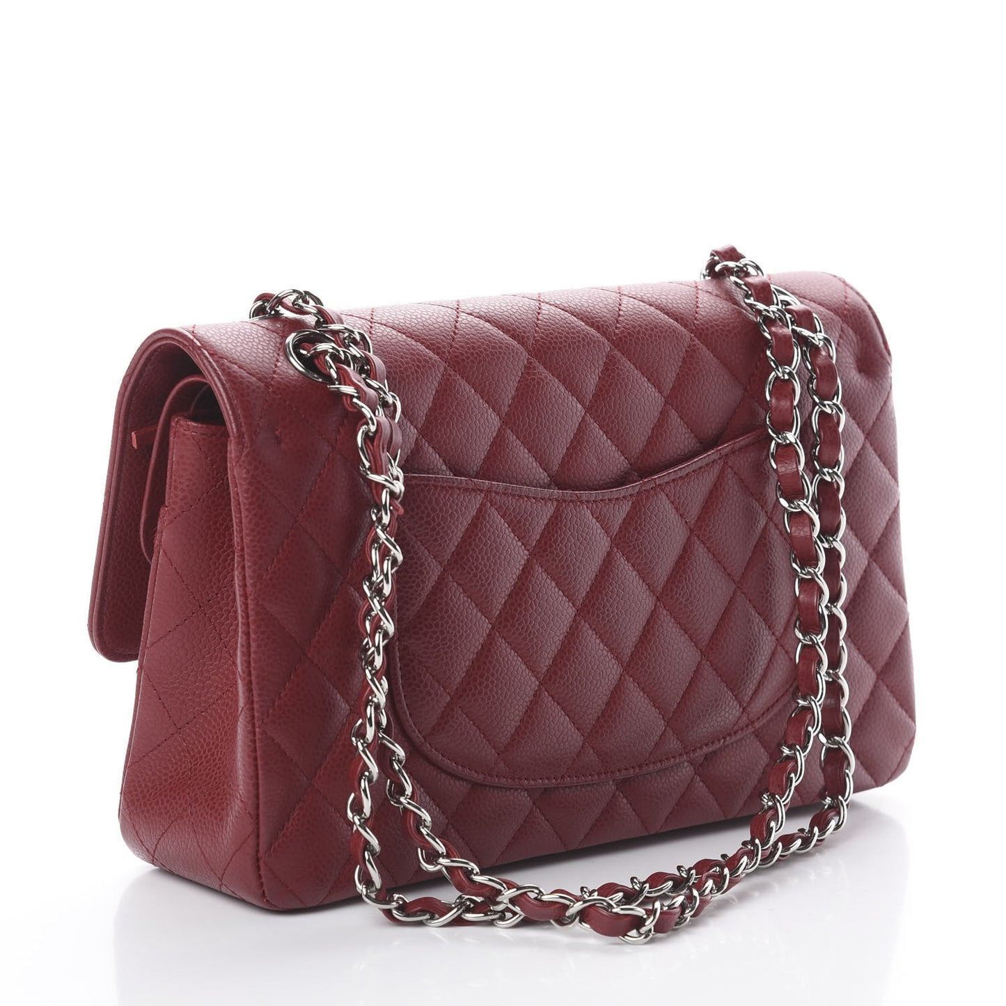 Caviar Quilted Medium Double Flap Dark Red