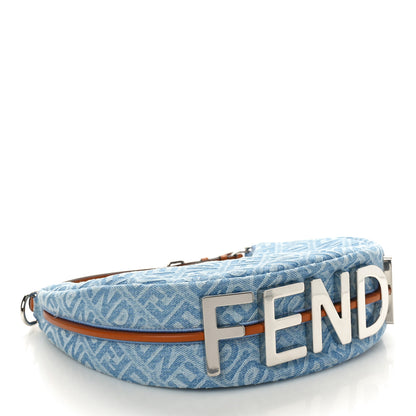 Fendi Denim Vitello Grace Mirror Logo Small Fendigraphy Hobo Bag Blue 4 of 10