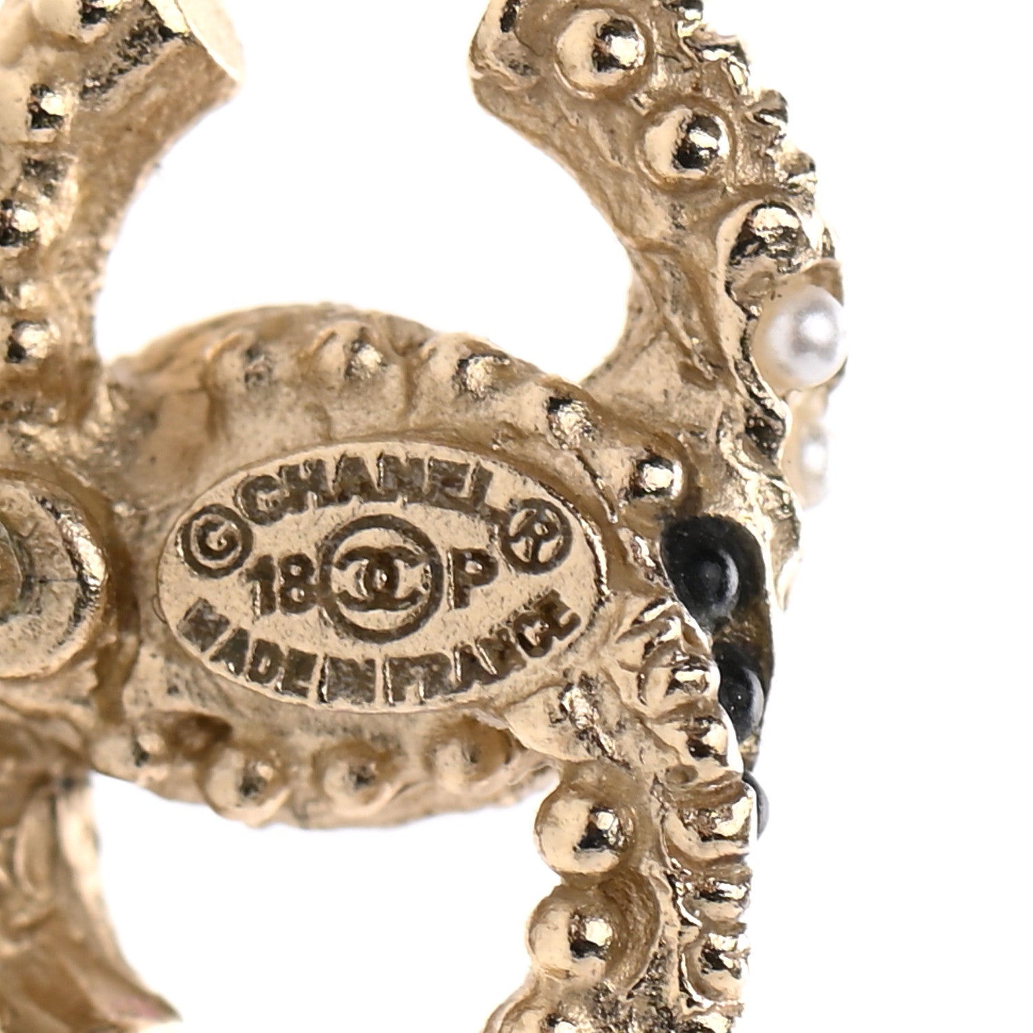 Chanel Resin Pearl CC Earrings Gold Black 4 of 4