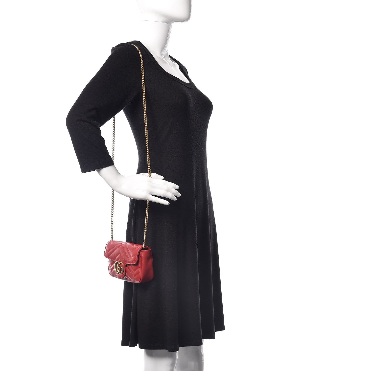 Gucci Calfskin Matelasse Super Mini GG Marmont Shoulder Bag Hibiscus Red 2 of 10