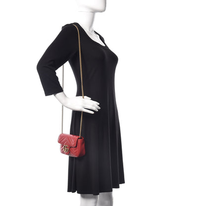 Gucci Calfskin Matelasse Super Mini GG Marmont Shoulder Bag Hibiscus Red 2 of 10