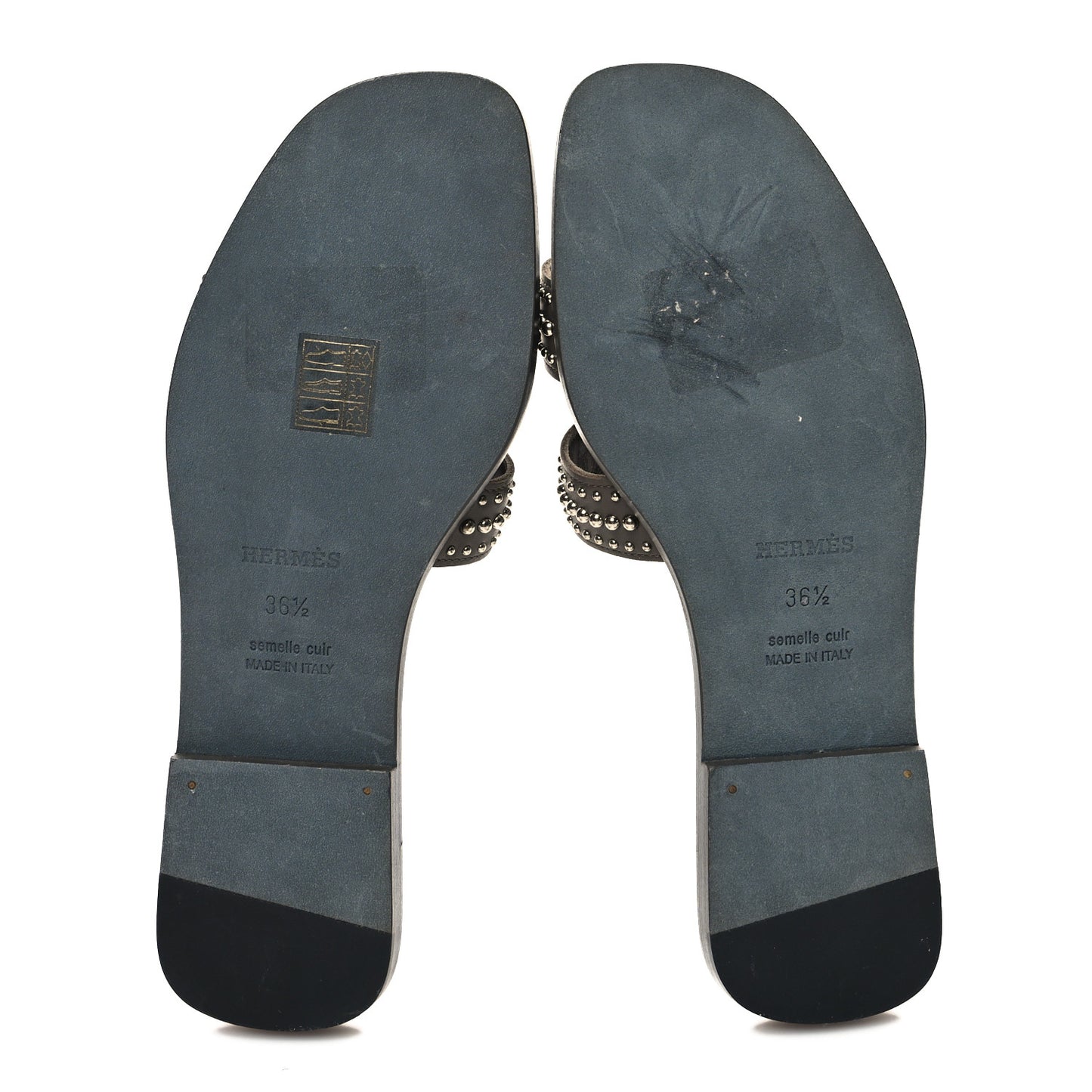 Calfskin Studded Oran Sandals 36.5 Gris Galet
