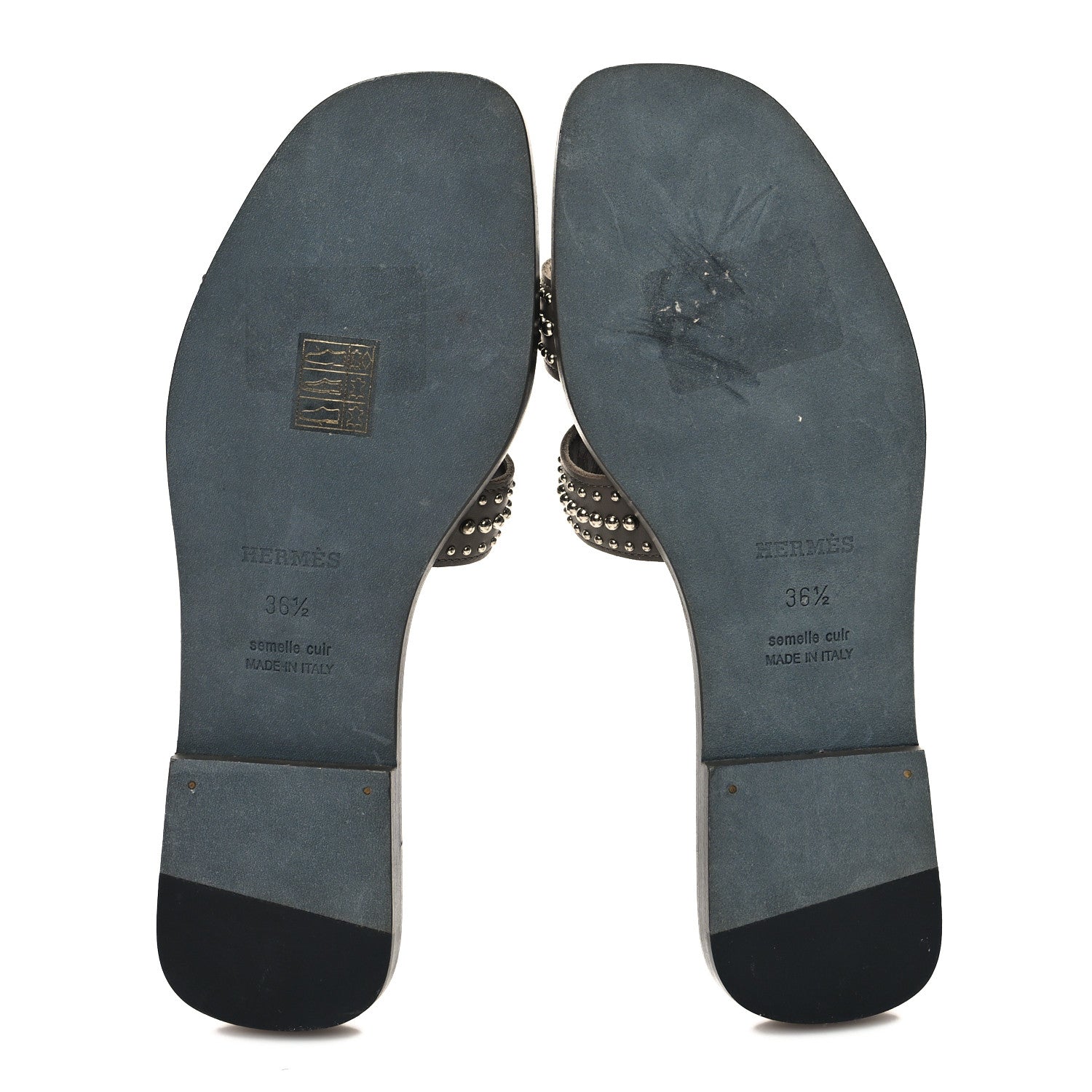 Hermes Calfskin Studded Oran Sandals 36.5 Gris Galet 5 of 10